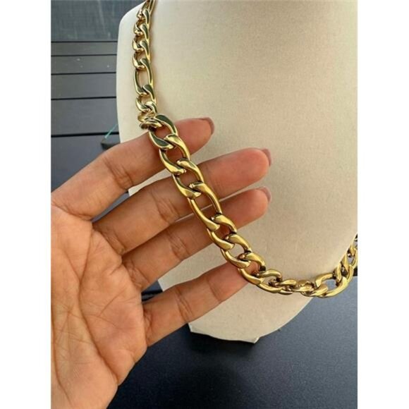 18K Real Gold Plated 24 inches 10mm Figaro Link Chain Heavy Necklace Jewelry - Picture 3 of 5